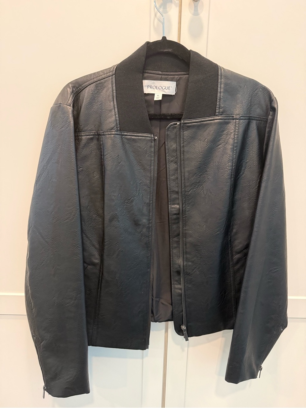 Prologue Black Faux-Leather Bomber Jacket